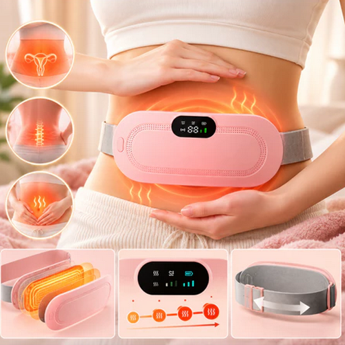 Cinta térmica elétrica para a região abdominal, com aquecimento ajustável, vibração e carregamento USB.