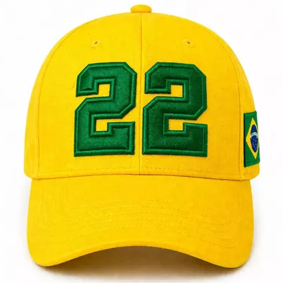 Boné Brasil 22 Bordado Premium Aba Curva Ajustável Amarelo Unissex